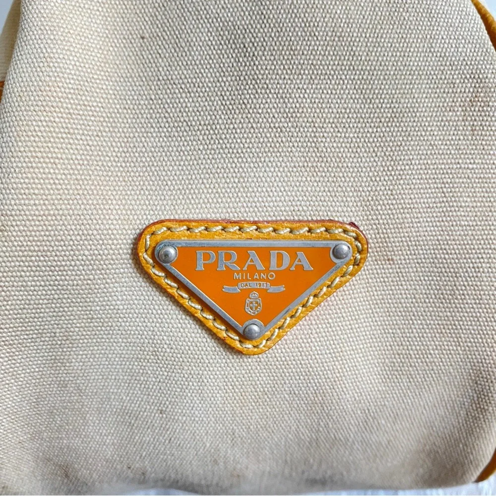 Prada khaki canvas leather hobo bag
